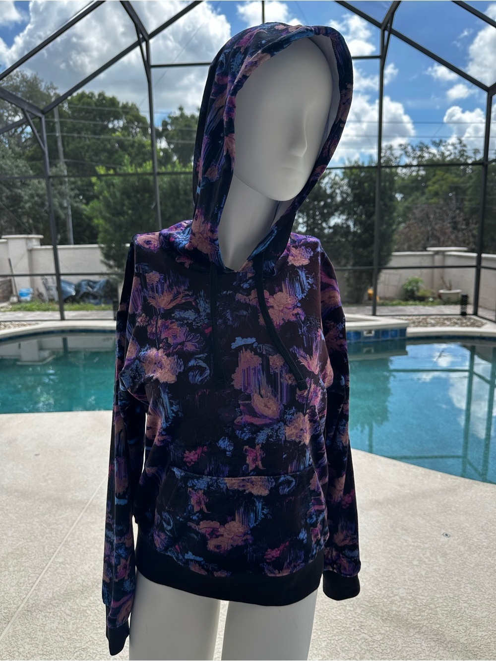 Vans Black Hoodie with Purple and Pink Floral Print